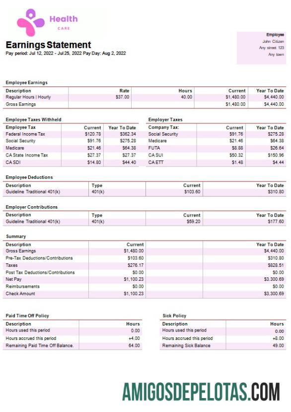 Realista Modelo de contracheque de empresa de serviços de saúde em formatos Word e PDF